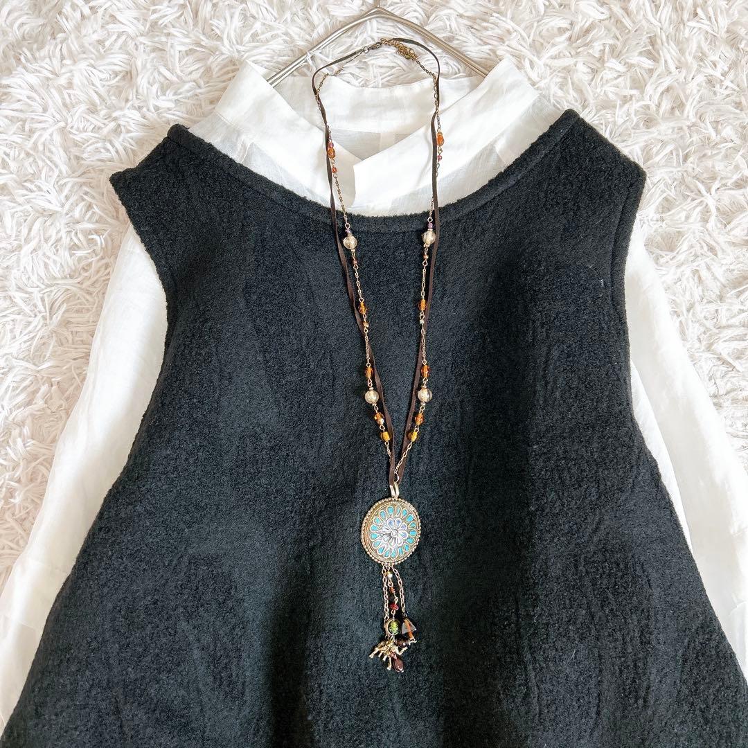 美品⁂センソユニコ⁂ジウ⁂ニットベスト　チュニック　変形ヘム　バルーン　総柄　L