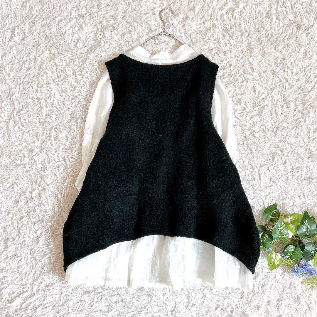 美品⁂センソユニコ⁂ジウ⁂ニットベスト　チュニック　変形ヘム　バルーン　総柄　L