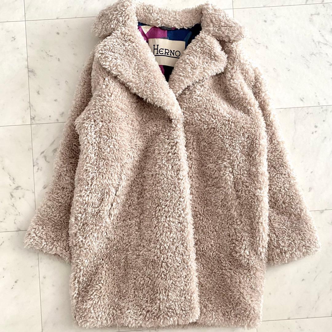 美品 ヘルノ HERNO カーリーコート '22年商品 ボア エコファー 42