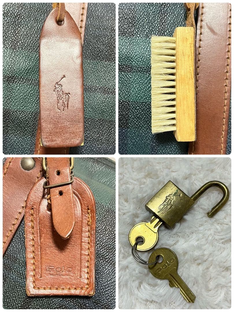 美品 ポロラルフローレン 2way ボストンバッグ 大容量 チェック柄 PVC