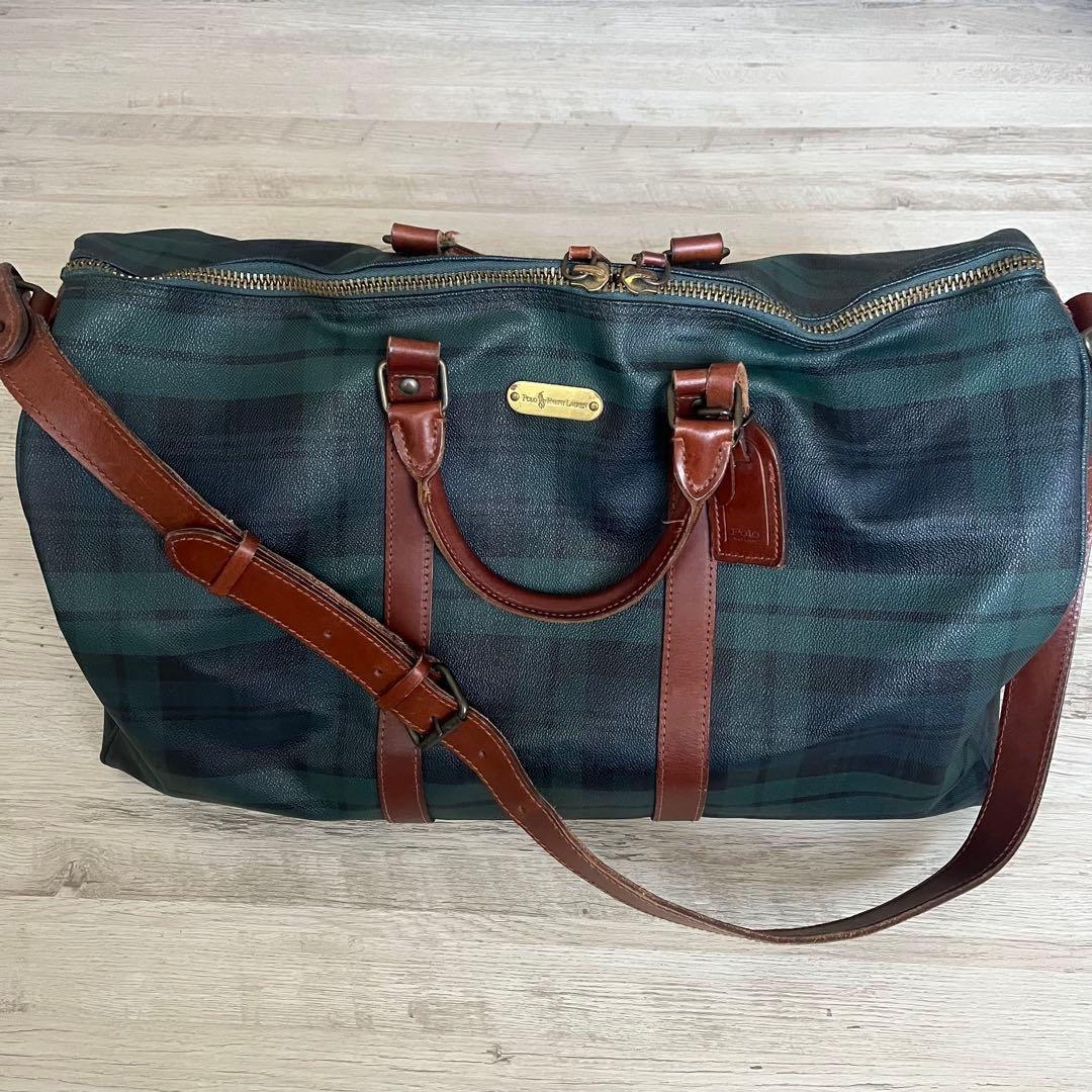 美品 ポロラルフローレン 2way ボストンバッグ 大容量 チェック柄 PVC