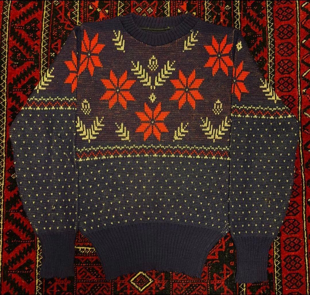 50s ジャガードニット　ヴィンテージ　雪柄