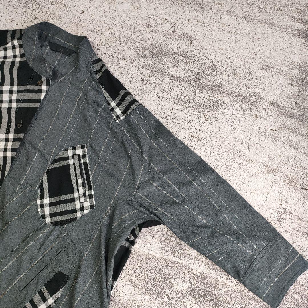 希少　萌 MOYURU ストライプチェックコンビネーションロングシャツ