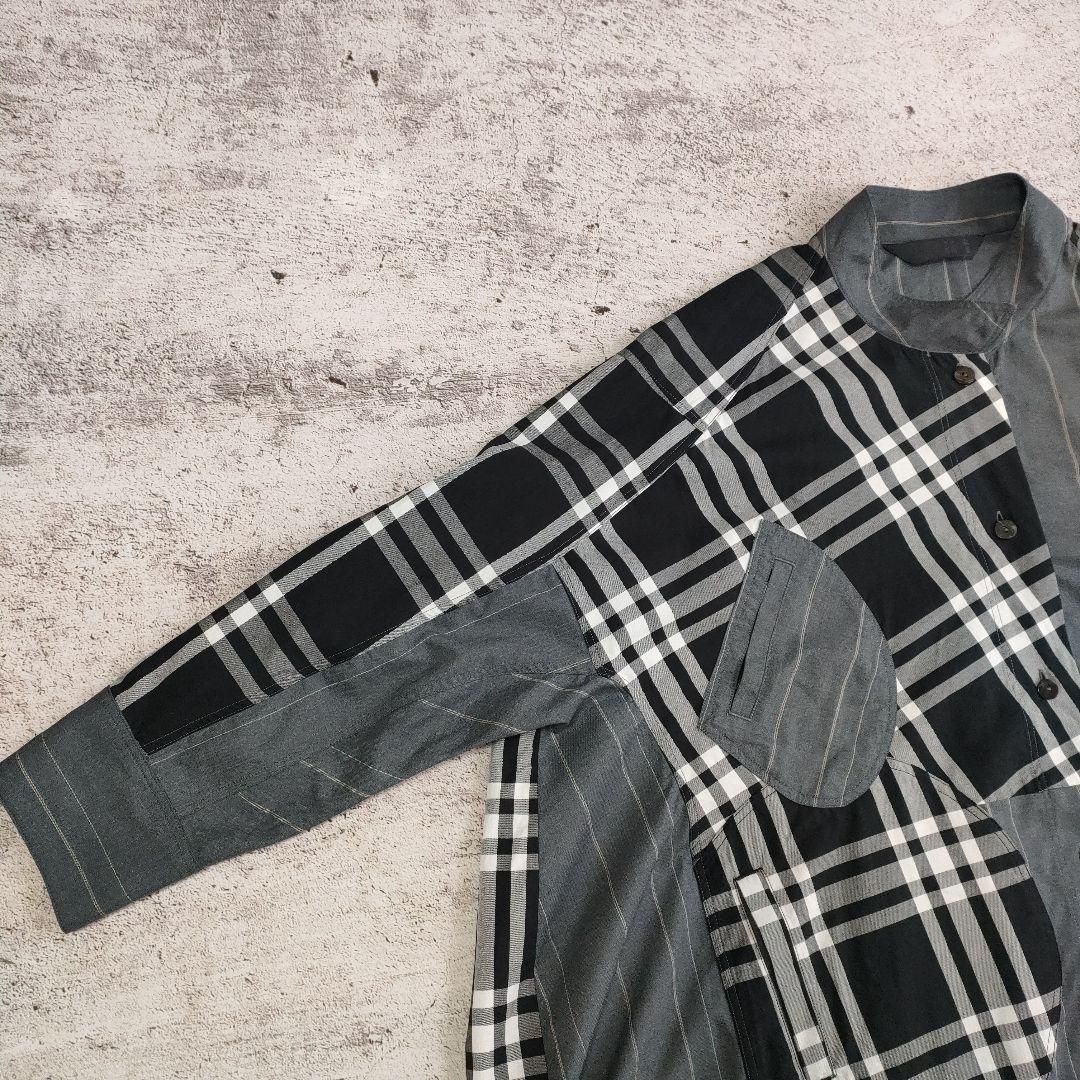 希少　萌 MOYURU ストライプチェックコンビネーションロングシャツ
