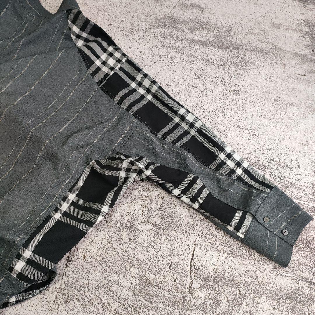 希少　萌 MOYURU ストライプチェックコンビネーションロングシャツ