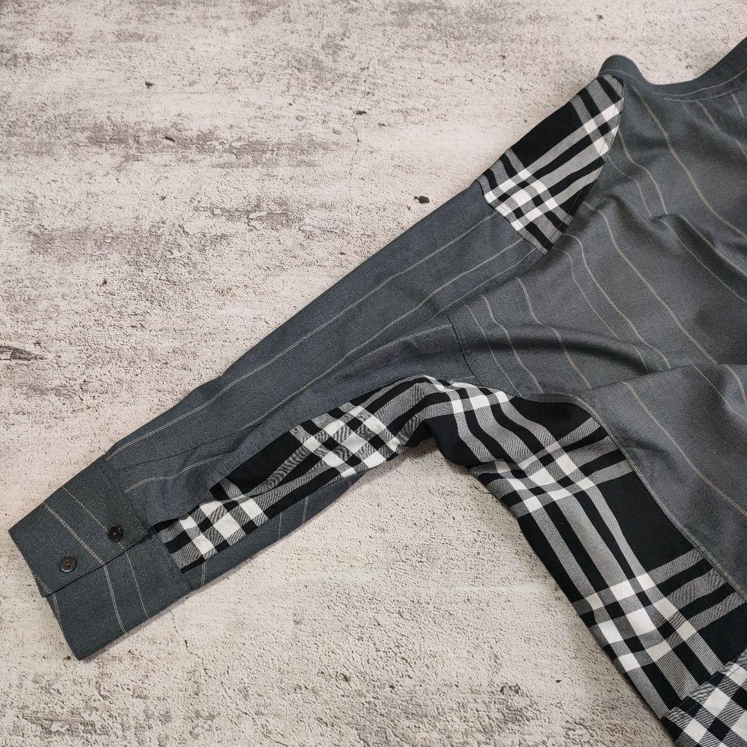 希少　萌 MOYURU ストライプチェックコンビネーションロングシャツ