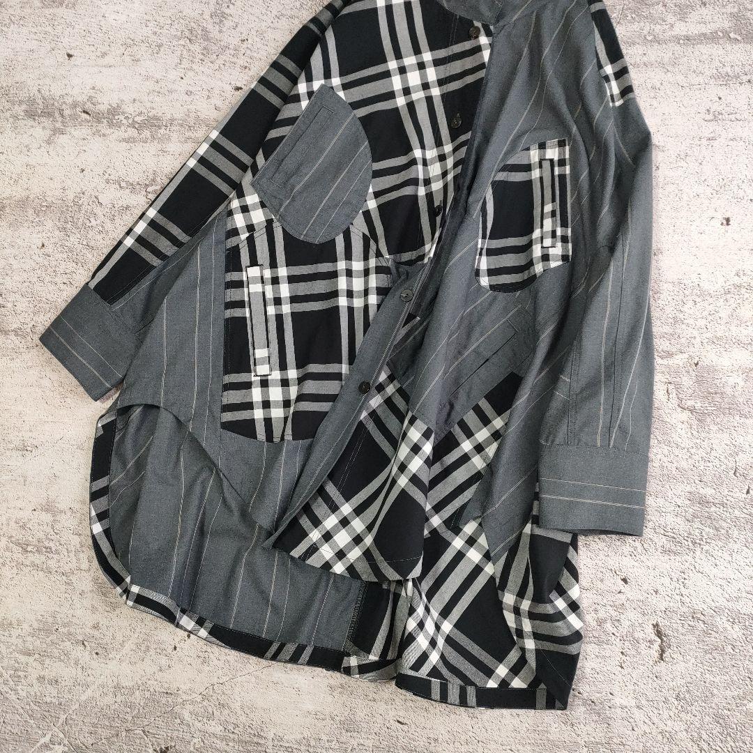 希少　萌 MOYURU ストライプチェックコンビネーションロングシャツ