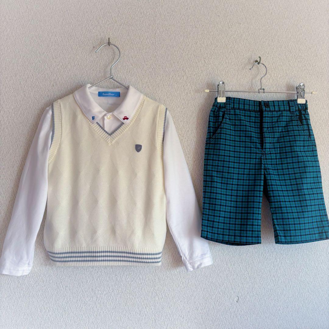 美品 familiar フォ－マルセット シャツ 120 ベスト パンツ 110