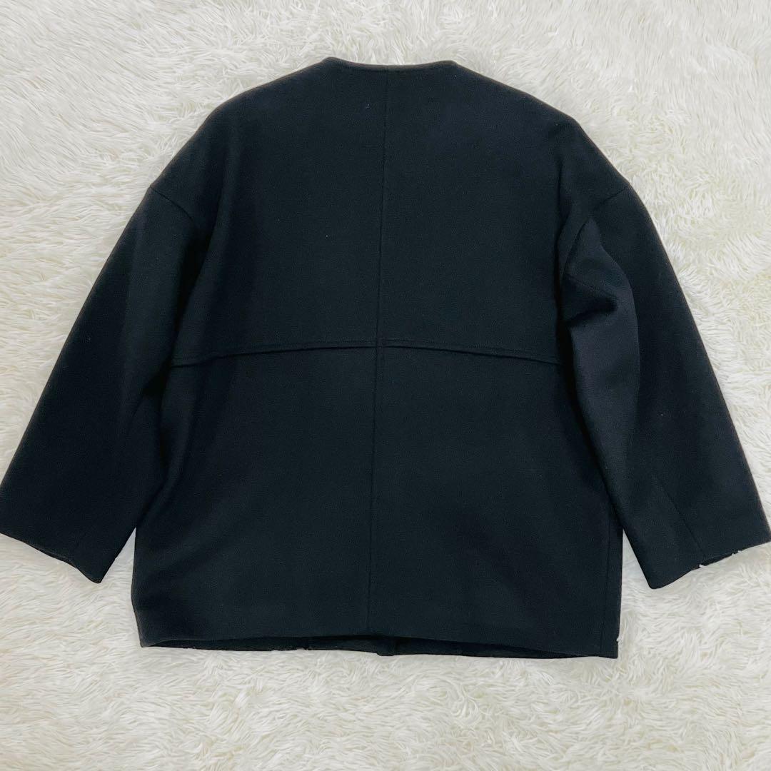 近年 ジャーナルスタンダード スーパー140ビーバーノーカラーショートコート 黒