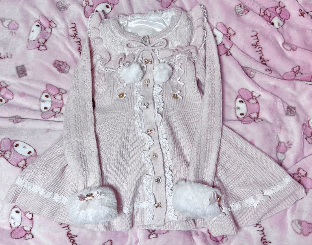 LIZLISA リズリサ ファーカラーペプラムカーディガン ピンク 試着のみ