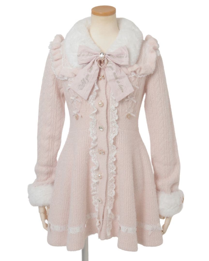 LIZLISA リズリサ ファーカラーペプラムカーディガン ピンク 試着のみ