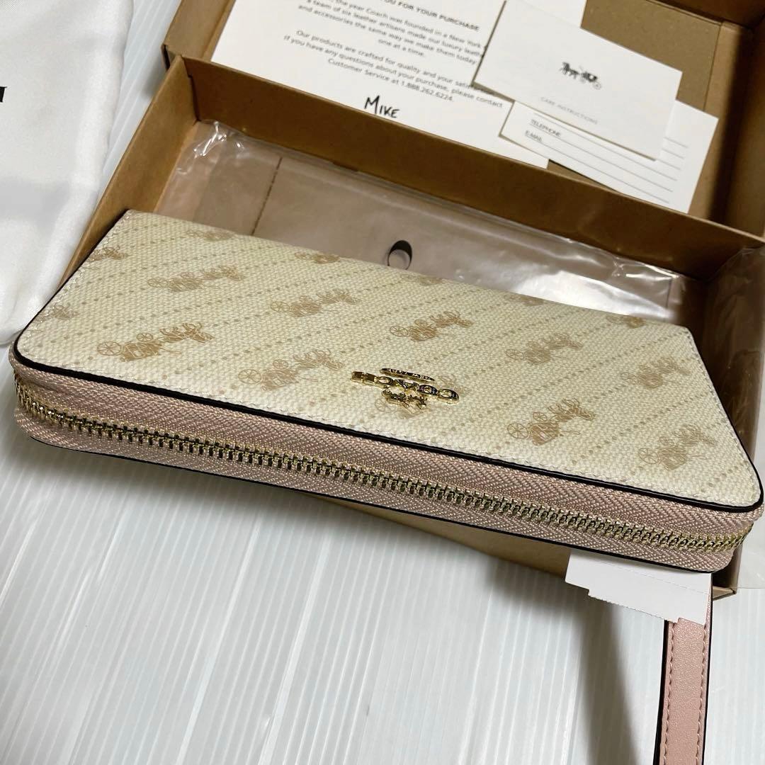 新品✨️ COACH 長財布 馬車ロゴ ホースアンドキャリッジ ストラップ付き