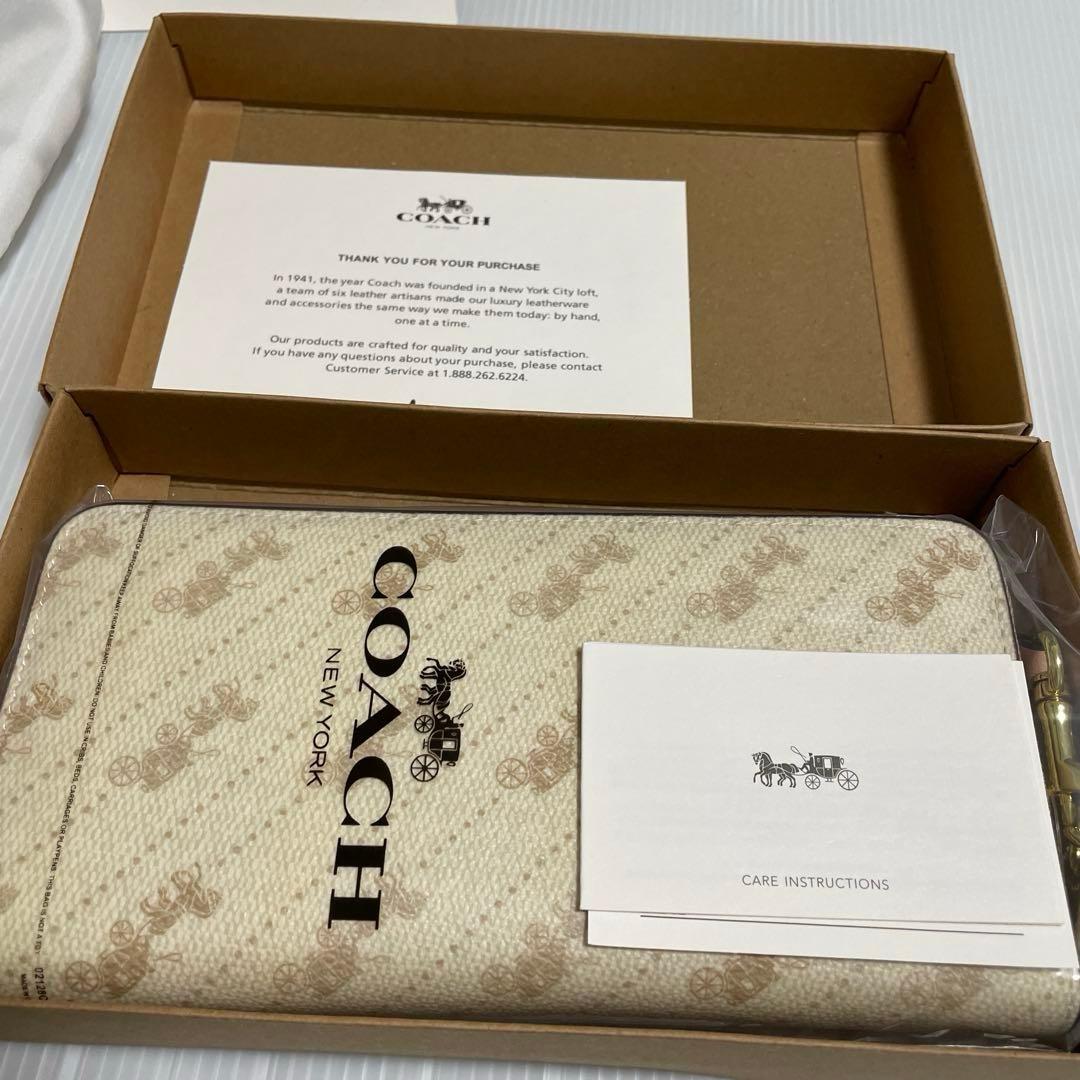 新品✨️ COACH 長財布 馬車ロゴ ホースアンドキャリッジ ストラップ付き