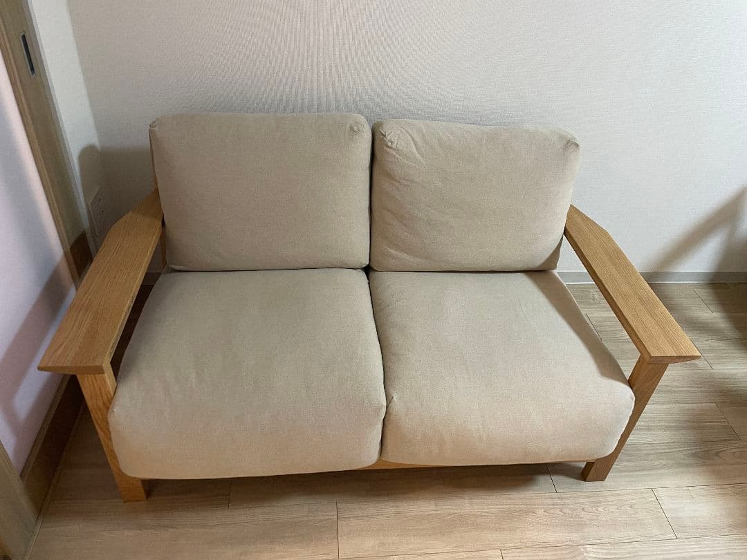 無印良品ソファ本体フェザーポケットコイル2シーター+綿帆布カバー杢ベージュ