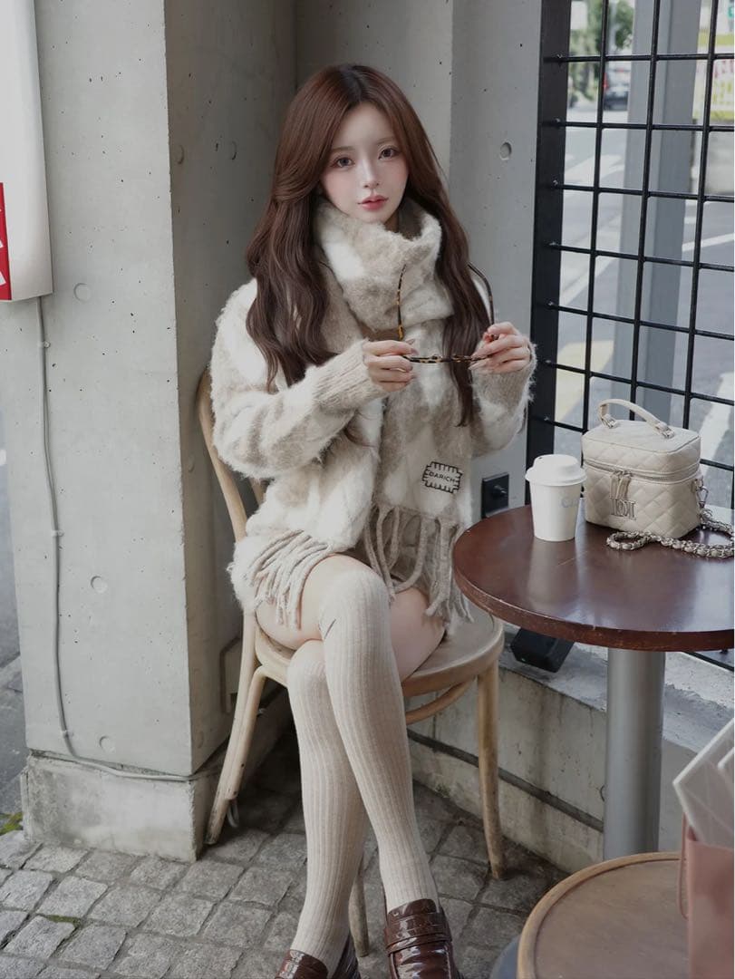 新品タグ付き ダーリッチ アーガイルニットアンサンブル ベージュ フリーサイズ