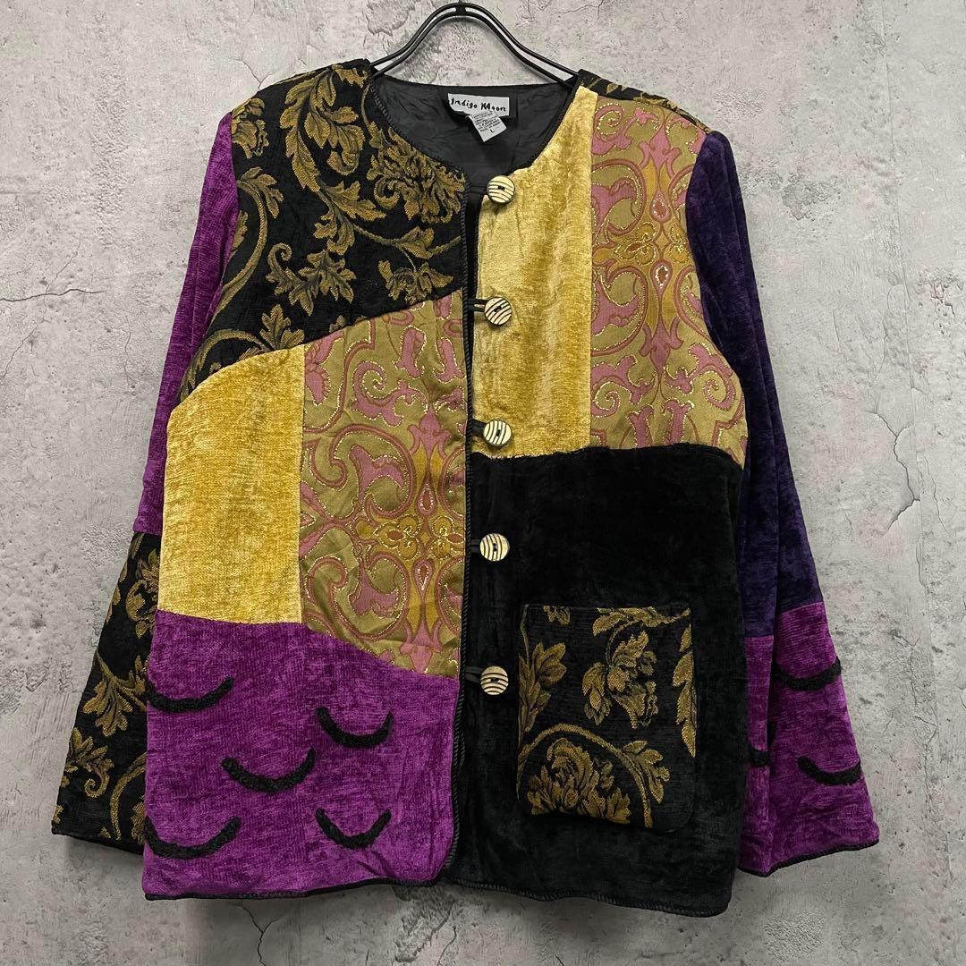 US古着◆刺繍 ゴブラン ベロア 装飾 ジャケット メンズL程