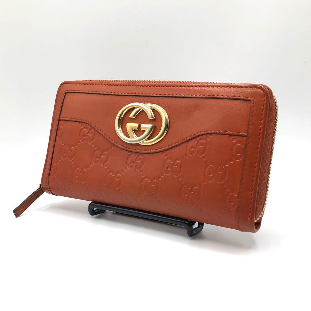 グッチ GG シマ インターロッキング 長財布 ラウンドジップ レザー