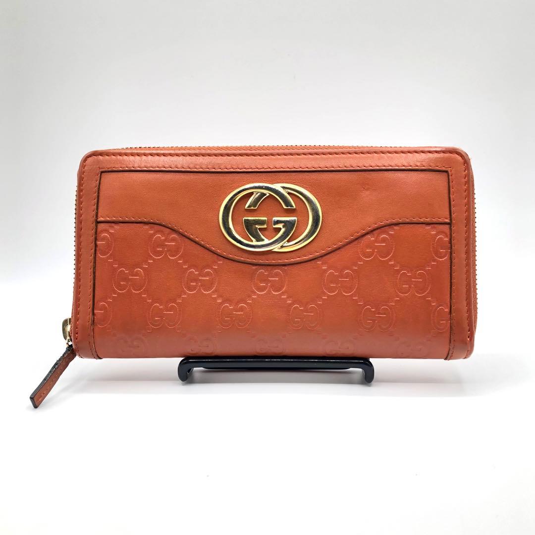 グッチ GG シマ インターロッキング 長財布 ラウンドジップ レザー