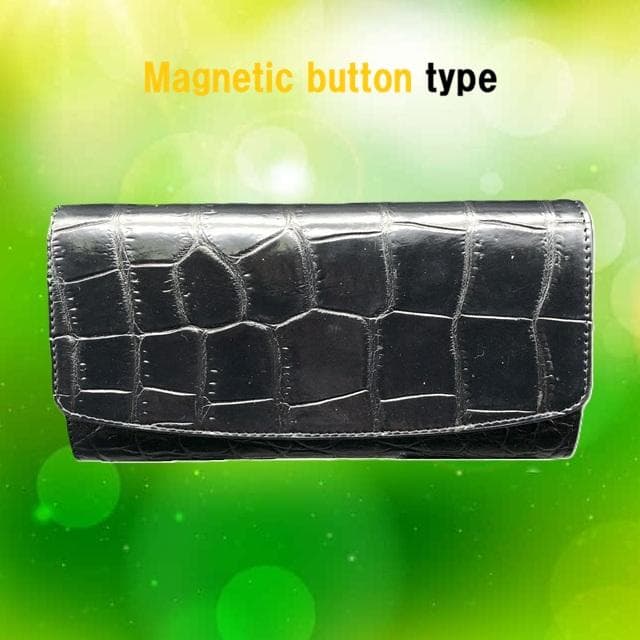 フォロー割適用　本物クロコ　シャム　クロコダイル　長財布　BK　マグネット式