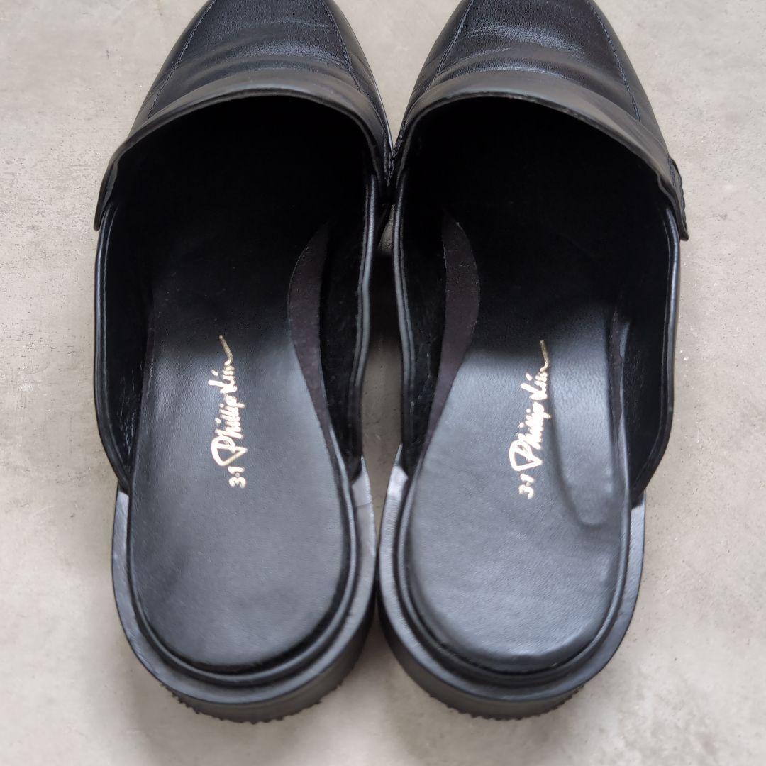 3.1フィリップリム　ALEXA ローファーミュール　ブラックレザー