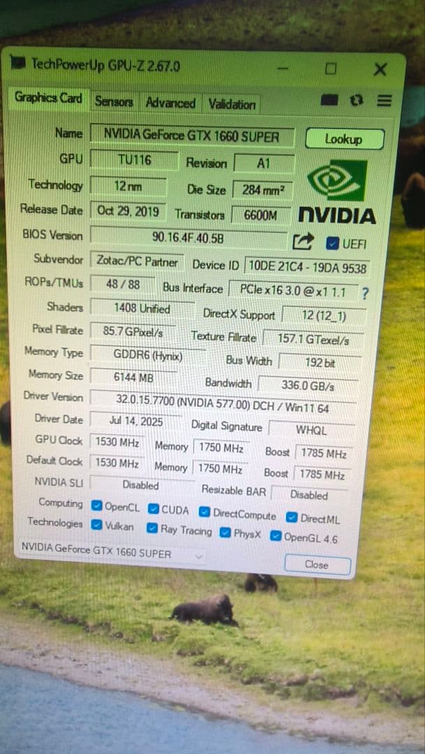 ジャンク ZOTAC GTX 1660 SUPER 6G 動作確認済み