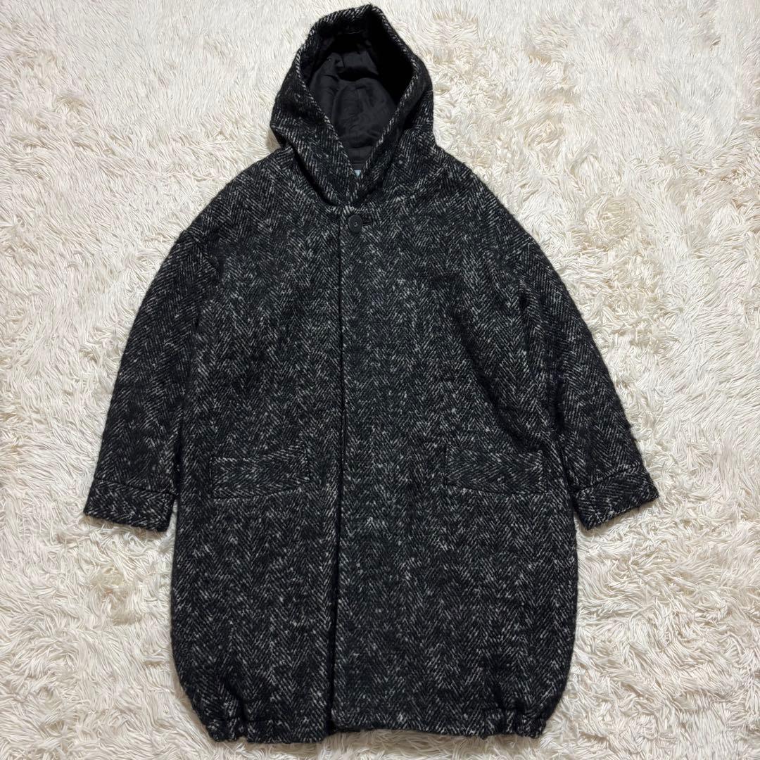 美品★ドゥルカマラ ヘリンボーン フード コート ドロップショルダー サイズ0