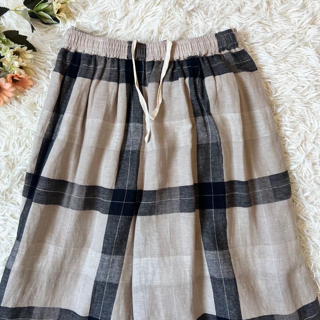 タグ付き BEARDSLEY ビアズリー リネン チェック パンツ