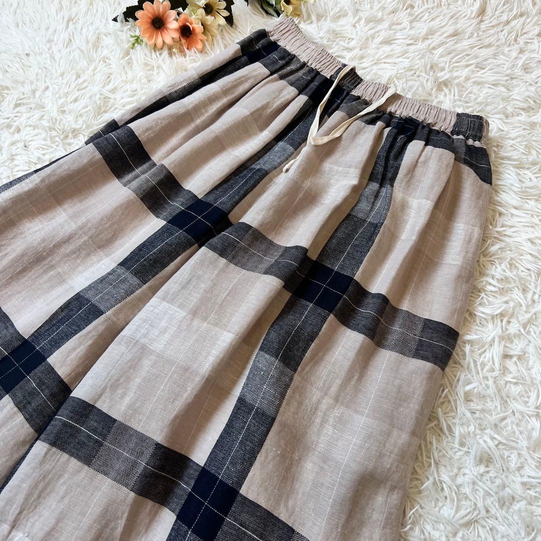 タグ付き BEARDSLEY ビアズリー リネン チェック パンツ