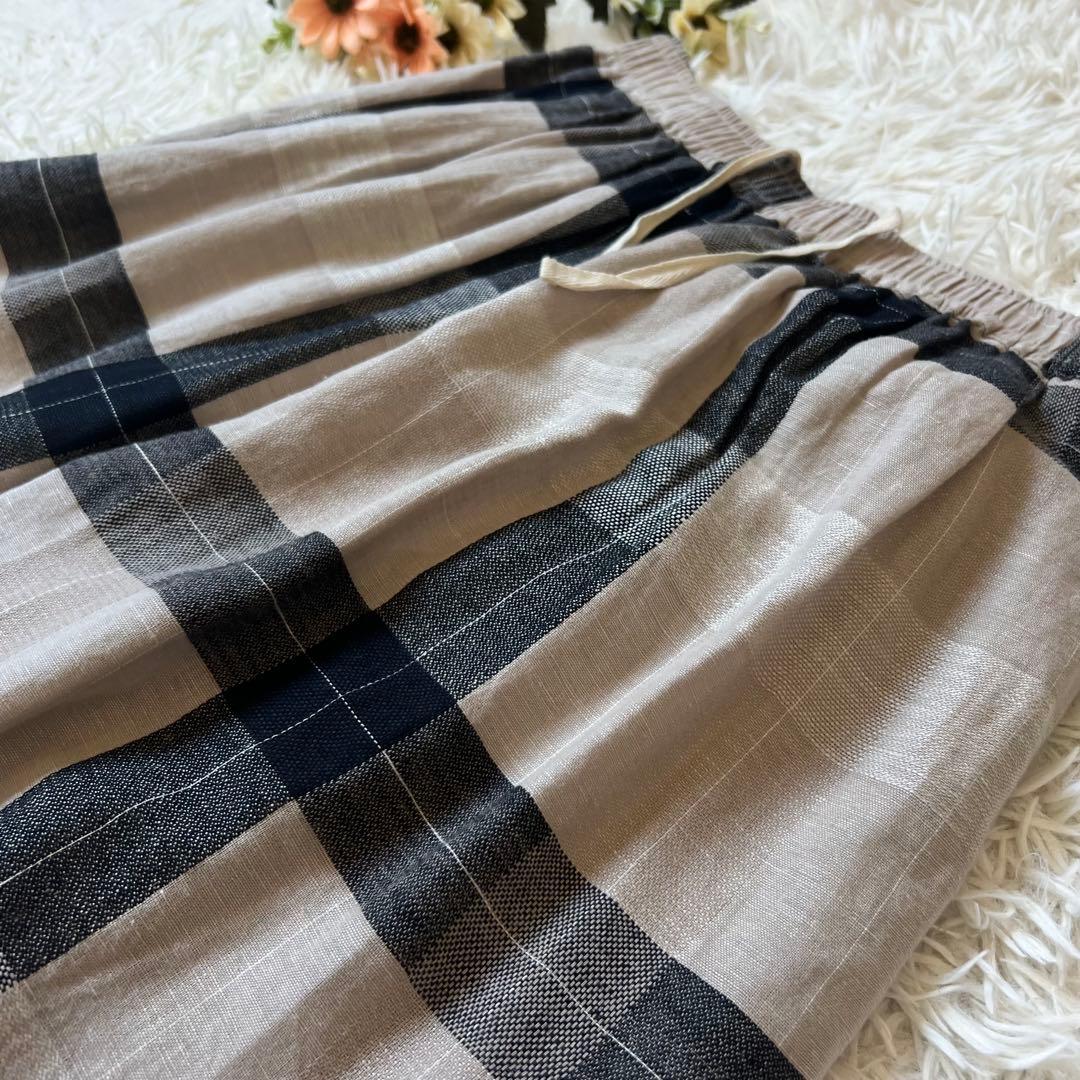 タグ付き BEARDSLEY ビアズリー リネン チェック パンツ