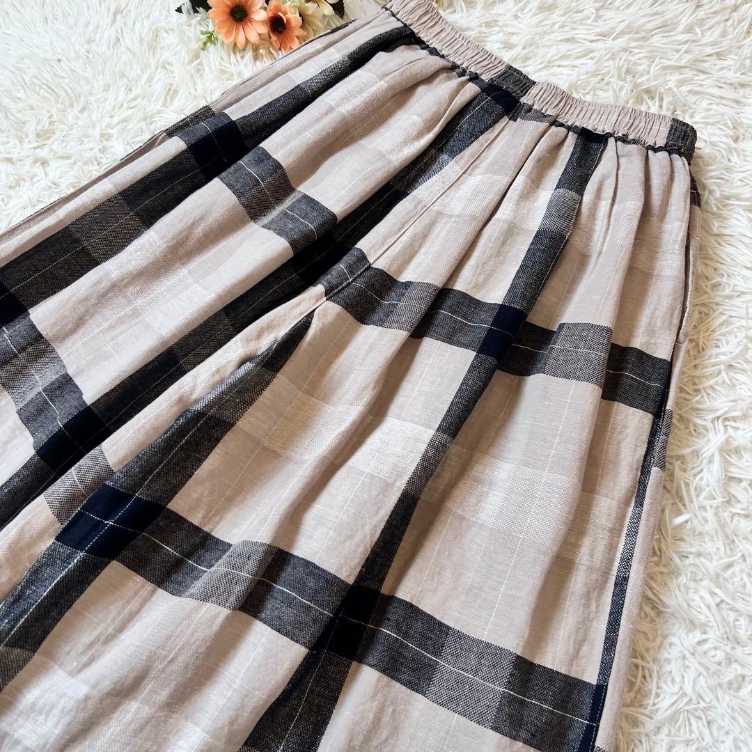 タグ付き BEARDSLEY ビアズリー リネン チェック パンツ