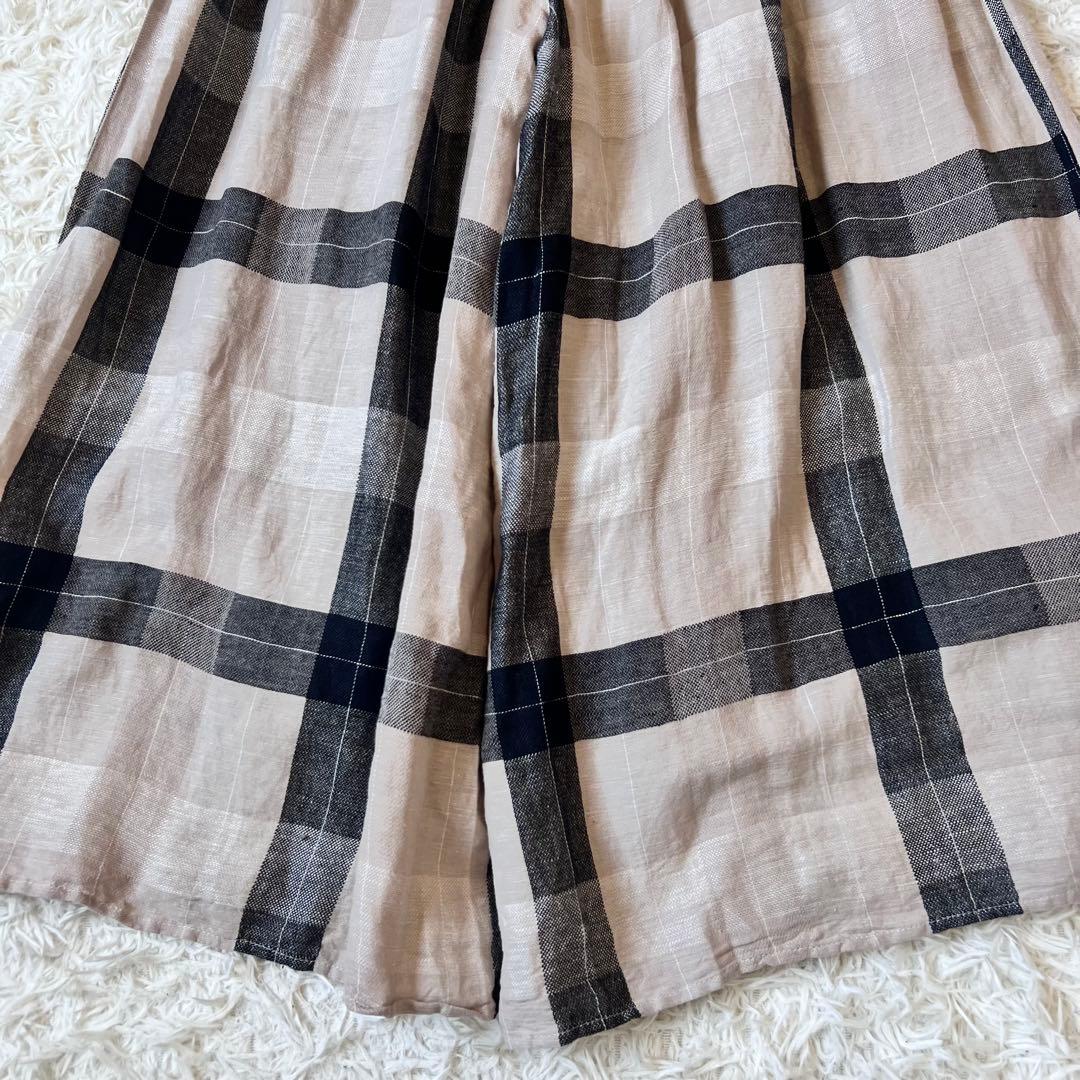 タグ付き BEARDSLEY ビアズリー リネン チェック パンツ