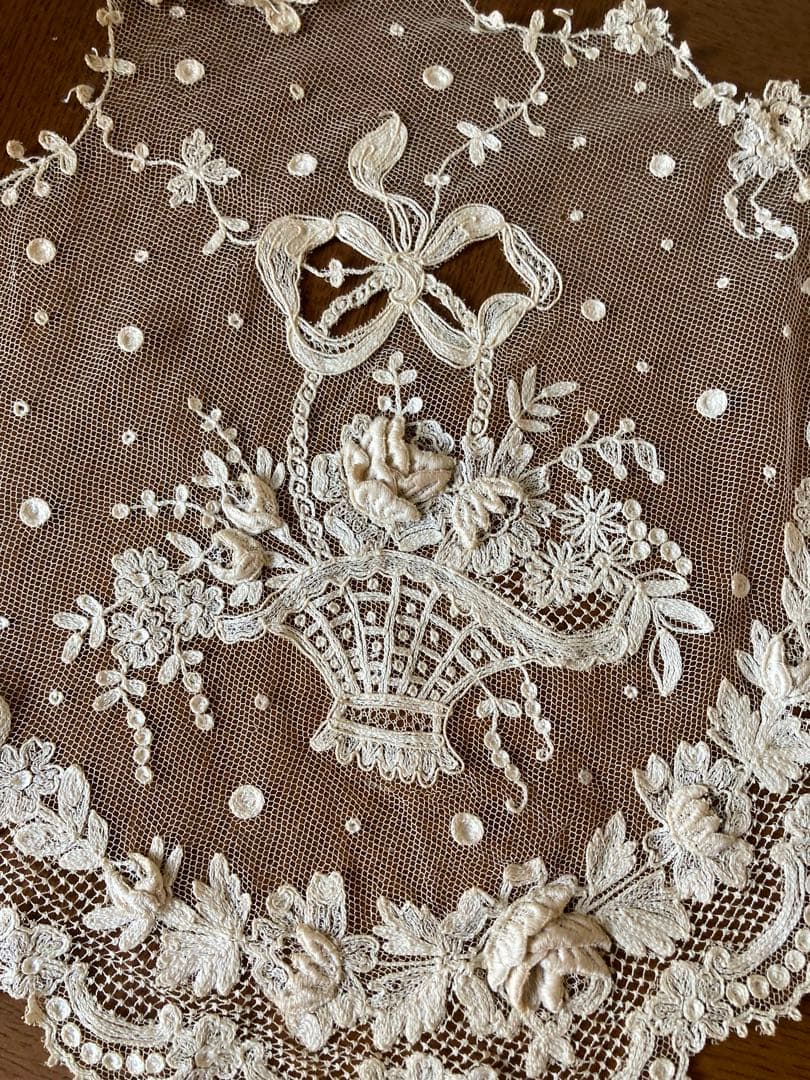 フランスアンティーク立体の花びら チュールレース ウエディング用 花かご&リース