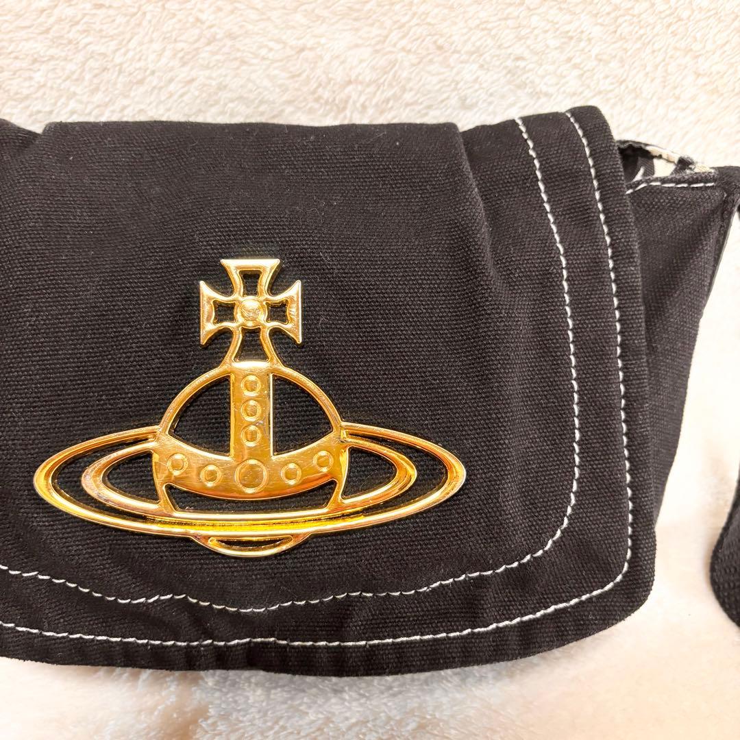 Vivienne Westwood デカオーブブラックキャンバスショルダーバッグ