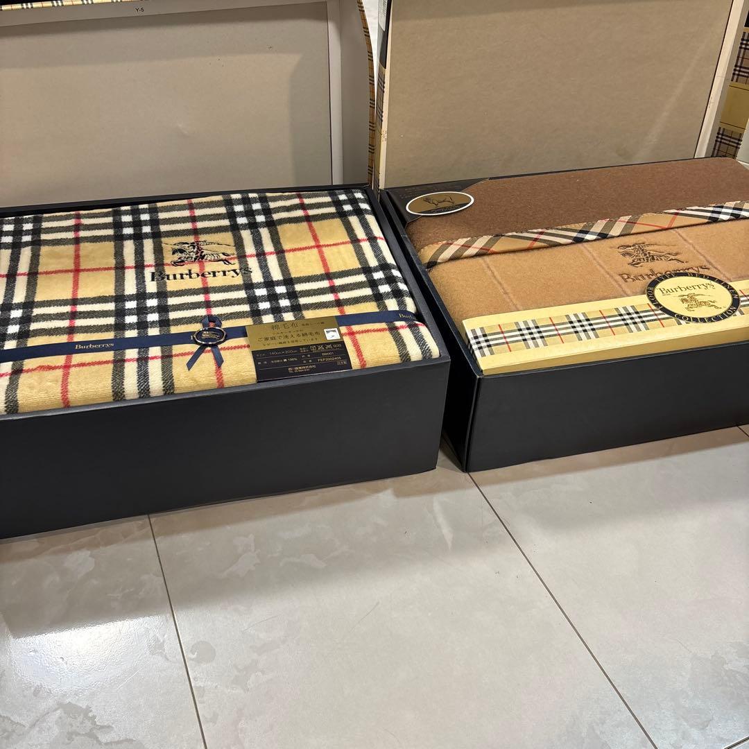 Burberry 純毛毛布ウール100% 綿毛布　2枚セット