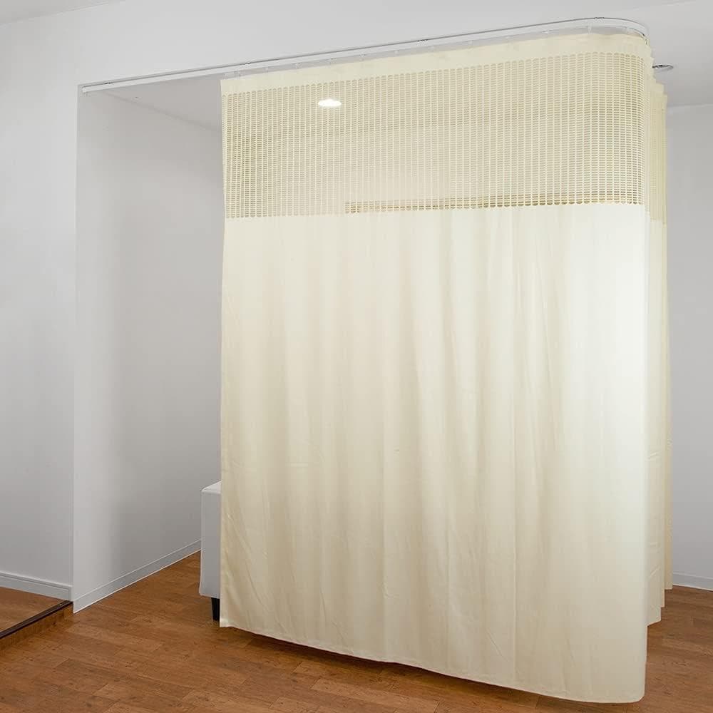 【中古品】病院用ネット部分ありカーテン（クリーム色）幅400cm丈235cm