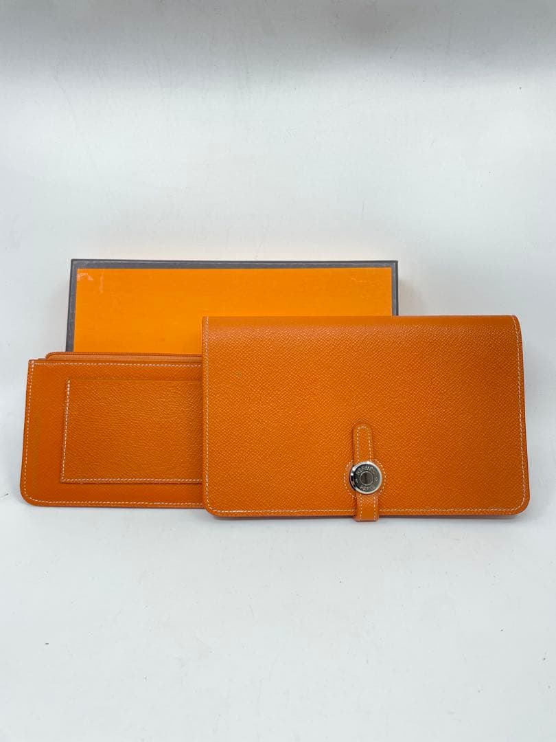 HERMES エルメス　長財布 オレンジ ゴールド ドゴン　ポーチ付き
