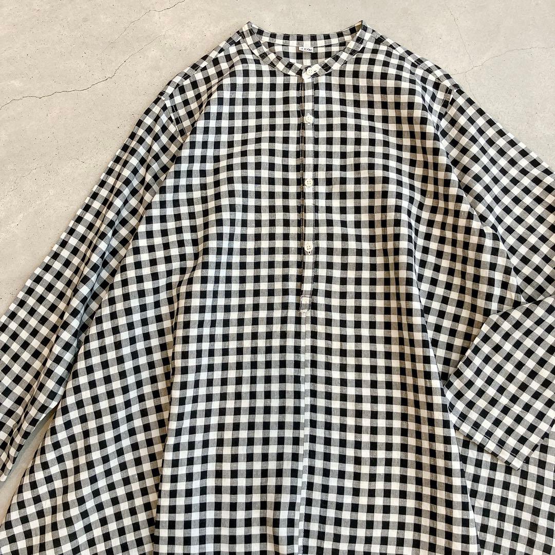 美品✦ฺ45R ギンガムチェック リネン チュニック ブラウス R刺繍