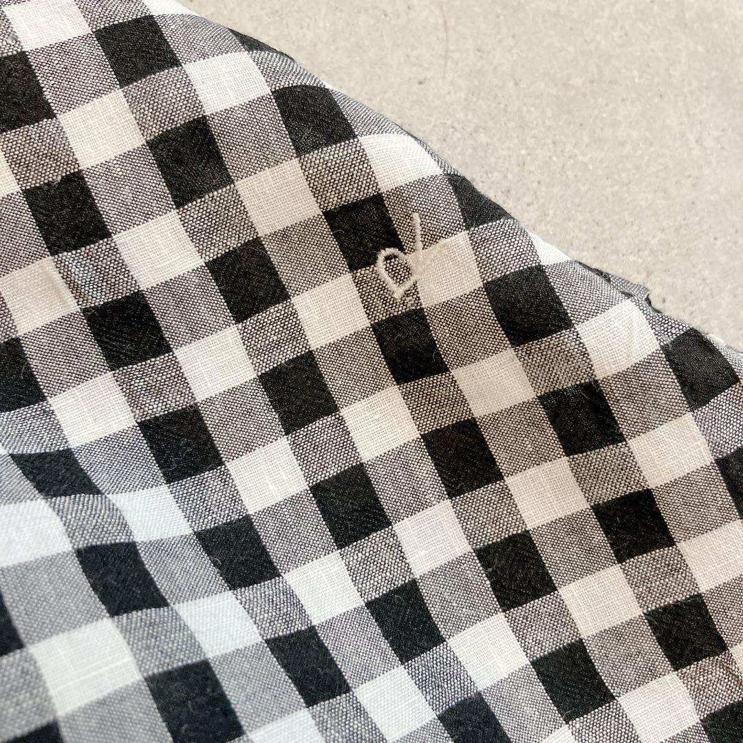 美品✦ฺ45R ギンガムチェック リネン チュニック ブラウス R刺繍