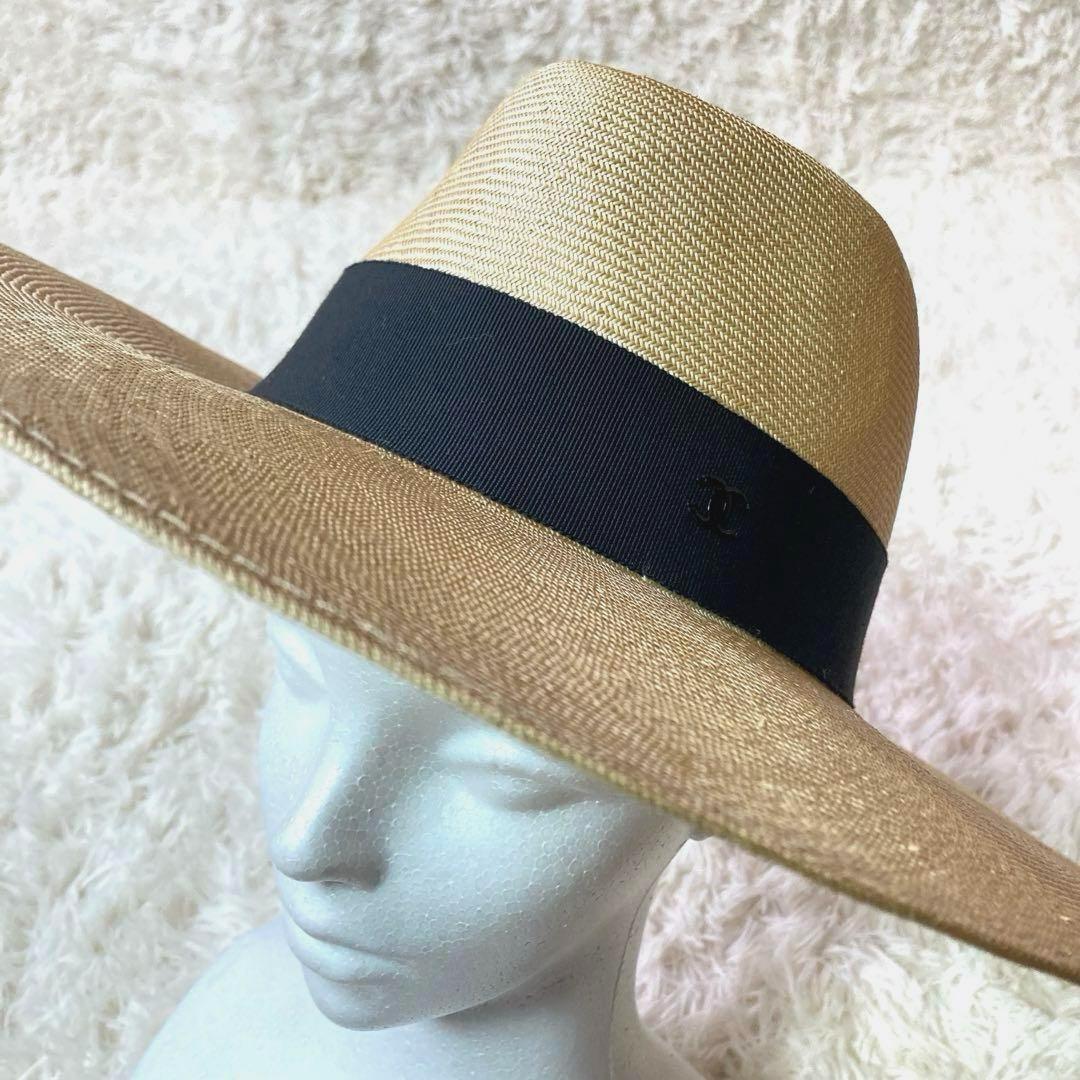 CHANEL シャネル ココマーク付き ストローハット ロングブリム