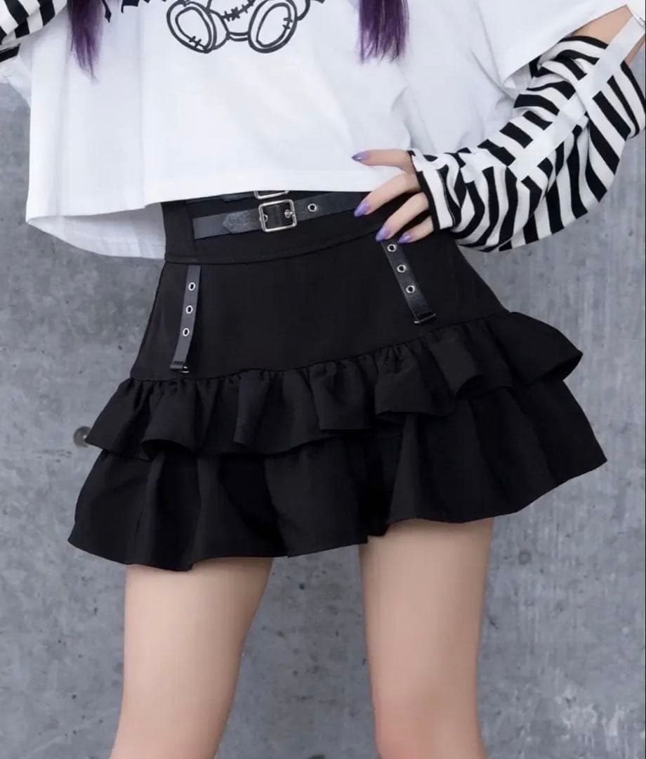 Amilige コルセット 風 フリル スカート ブラック アミリージュ