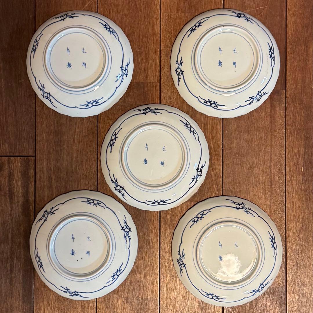 古伊万里　染付　太明年製　円皿　5枚セット