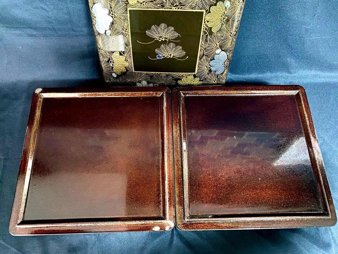 アンティーク 輪島塗 漆器セット 天然木 蒔絵 菓子椀5客 ,沈金 2段重箱