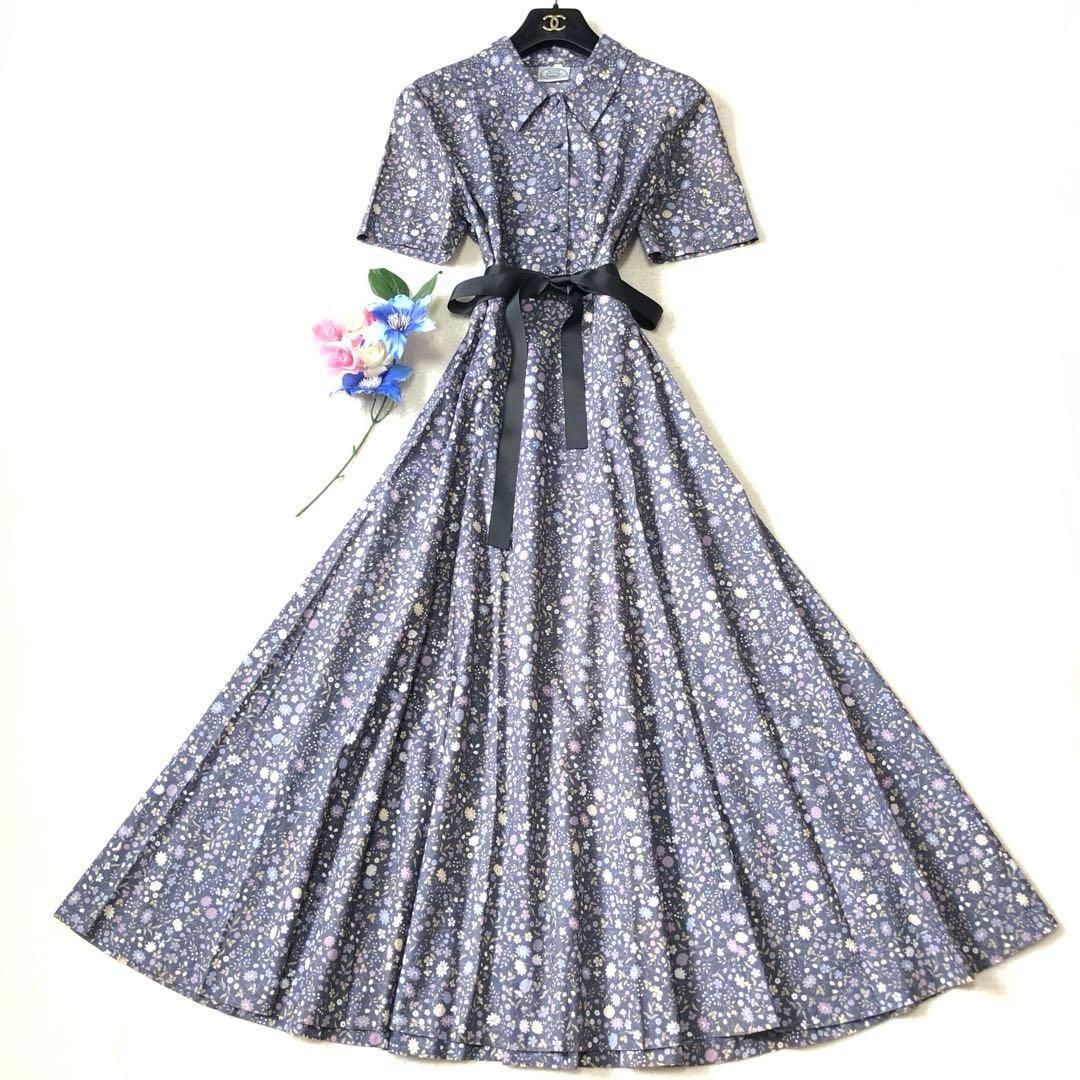 未使用級　ローラアシュレイ　ロングワンピース　シャツ　花柄✨　レトロ風✨