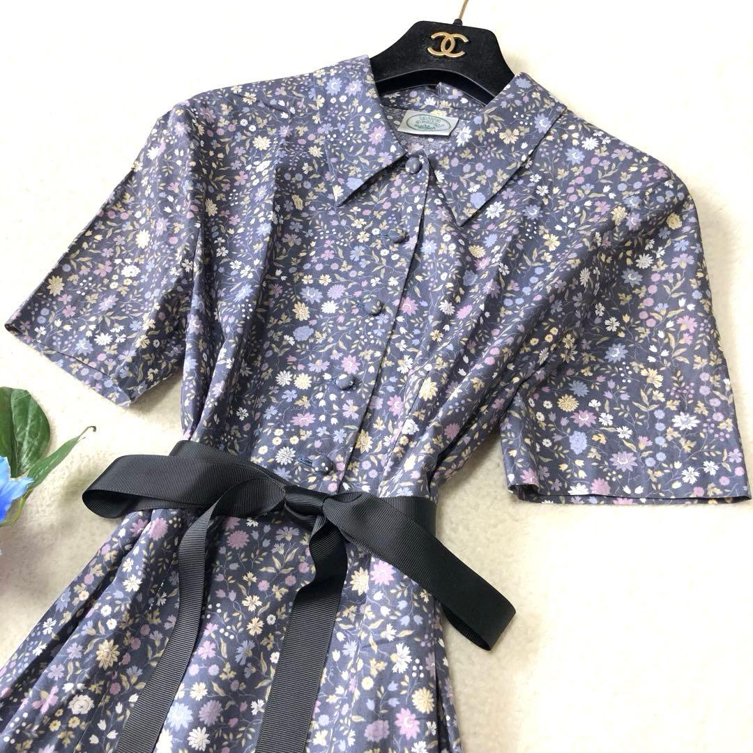 未使用級　ローラアシュレイ　ロングワンピース　シャツ　花柄✨　レトロ風✨