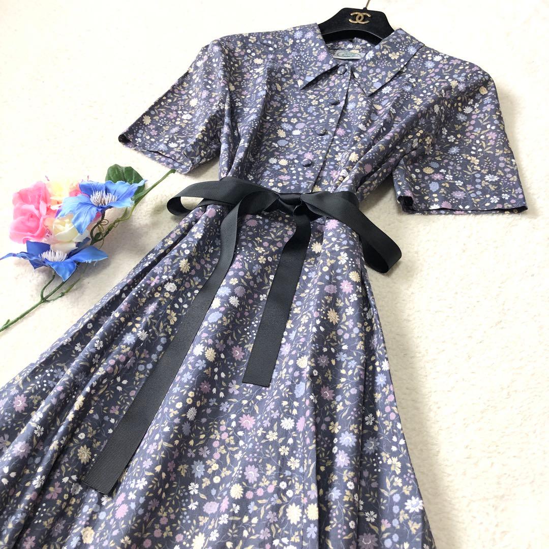 未使用級　ローラアシュレイ　ロングワンピース　シャツ　花柄✨　レトロ風✨