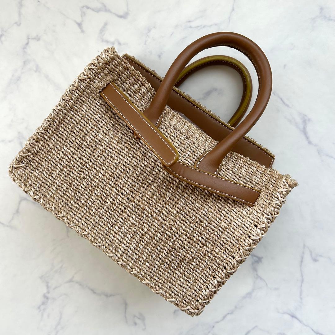 人気カラー✨SEA シー かごバッグ ハンドバッグ ブラウン レザー S