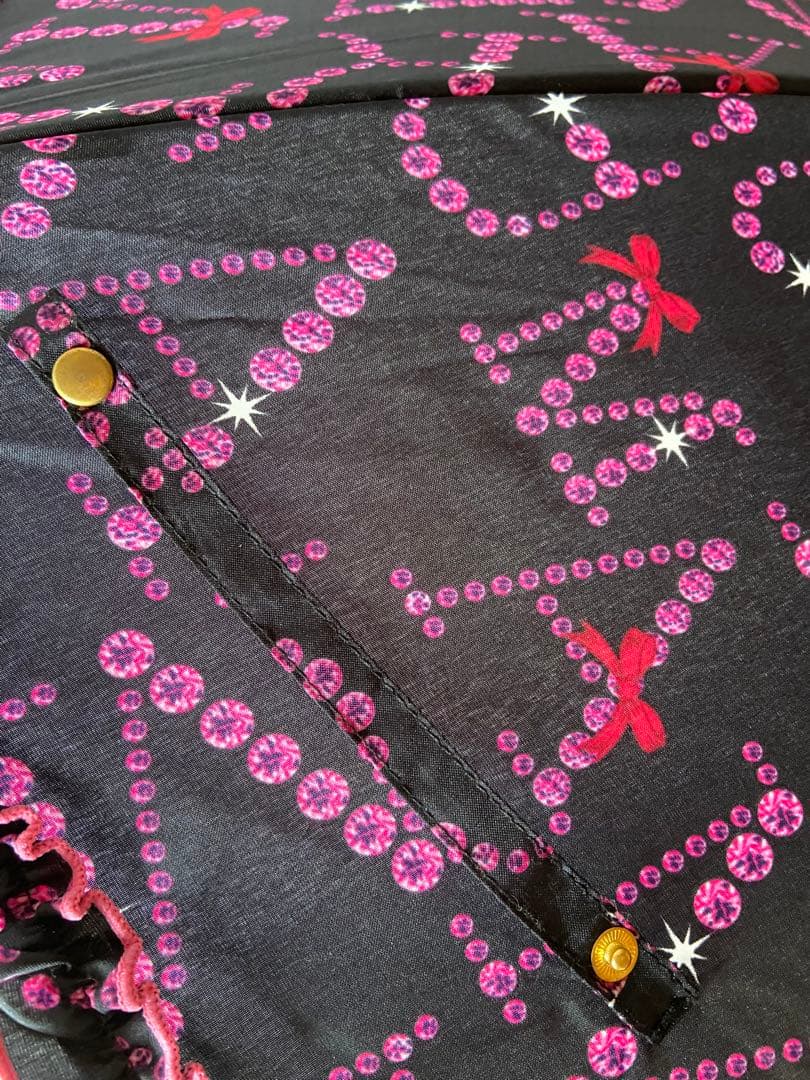 ★レア★　MARS マーズ　リボン付フリルMARSストーンロゴ柄長傘　黒✗ピンク