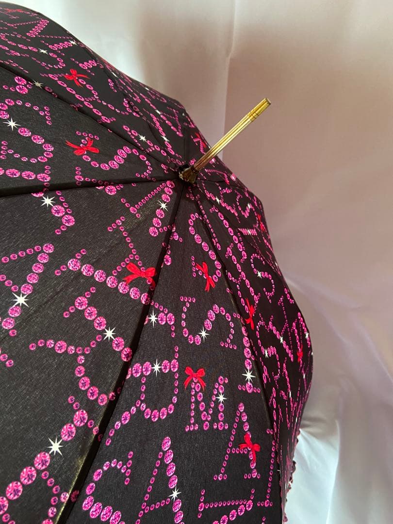★レア★　MARS マーズ　リボン付フリルMARSストーンロゴ柄長傘　黒✗ピンク