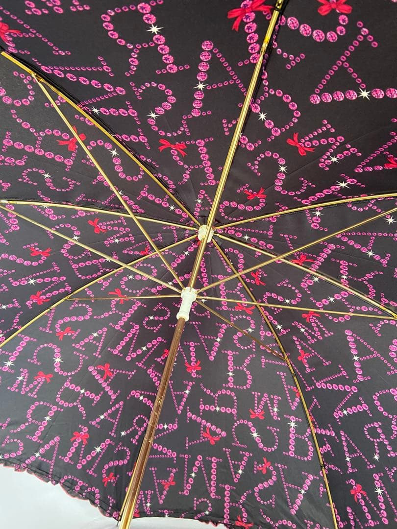 ★レア★　MARS マーズ　リボン付フリルMARSストーンロゴ柄長傘　黒✗ピンク