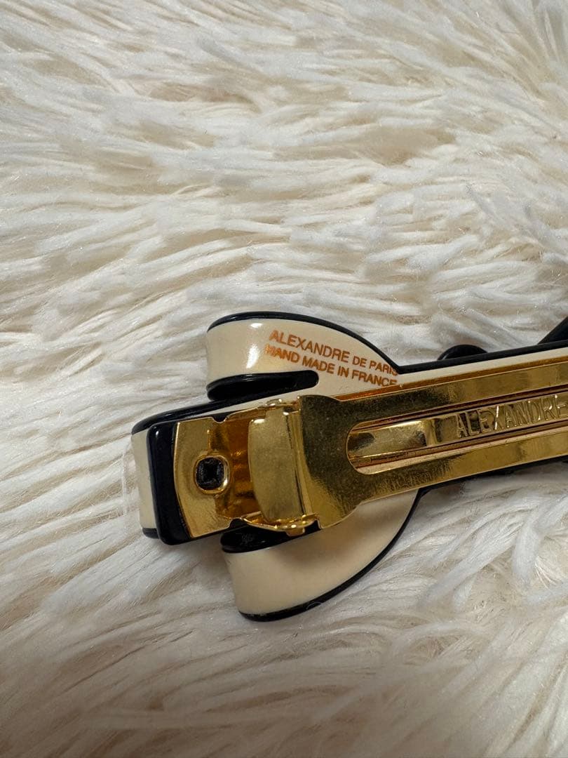 【新品】 LISERAI リボンヘアアクセサリー 8cm ベージュ×ブラック